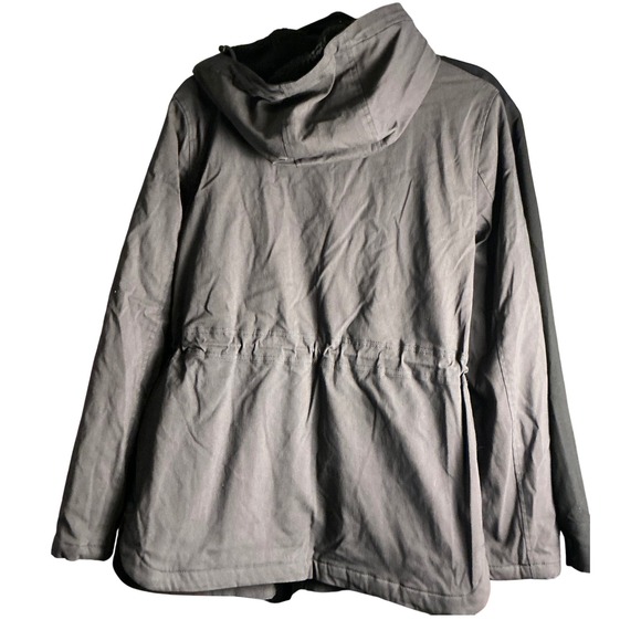 Eden Society Poppy Sherpa Cargo Jacket Dark Grey Hooded Drawstring Women's M - Picture 2 of 8